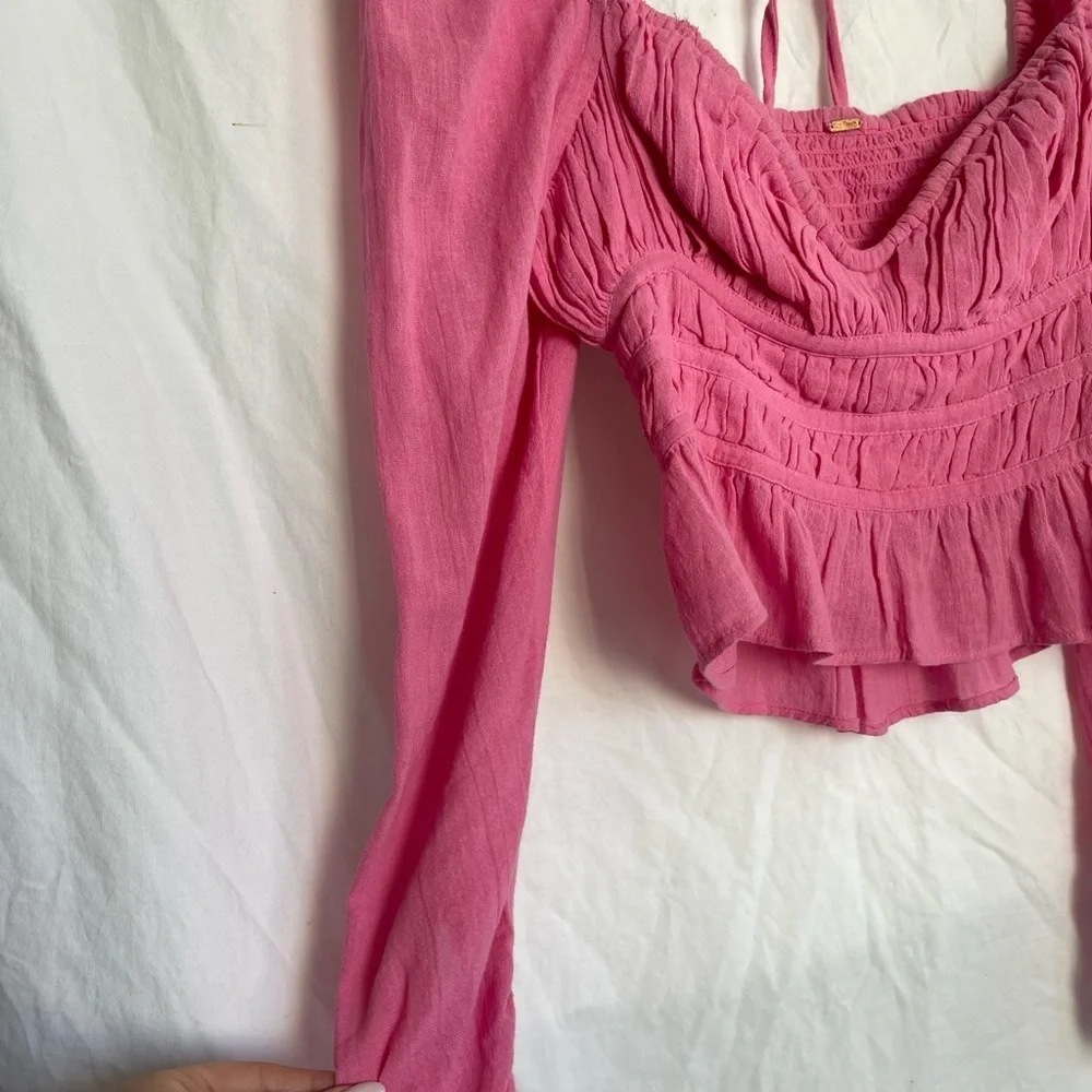 Free People Chloe Aurora Romantic Smocked Peplum Blouse Boho Coquette Size S